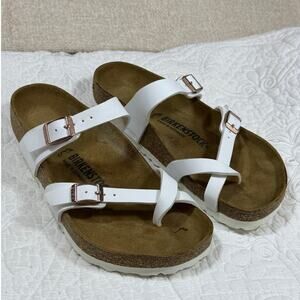 Birkenstock Womens 7.5 White Mayari Leather Toe Loop Strap Sandal Comfort Casual